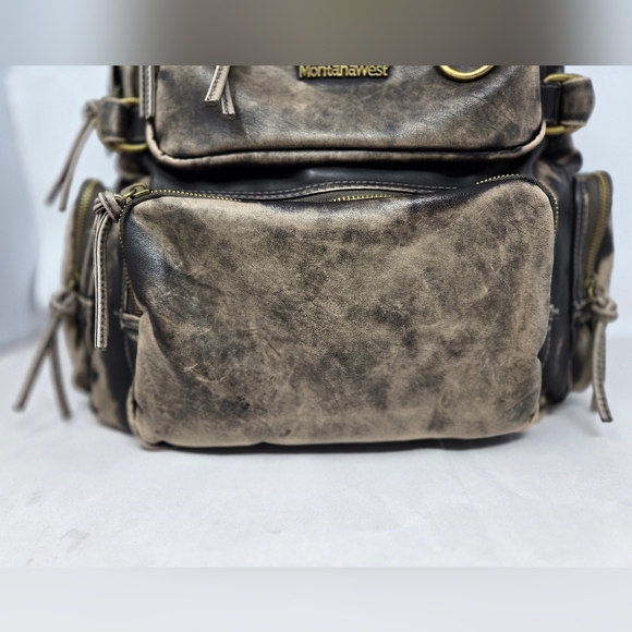 Montana West Womens Washed PU Backpack School Office Weekender Brown Distressed - Picture 3 of 15